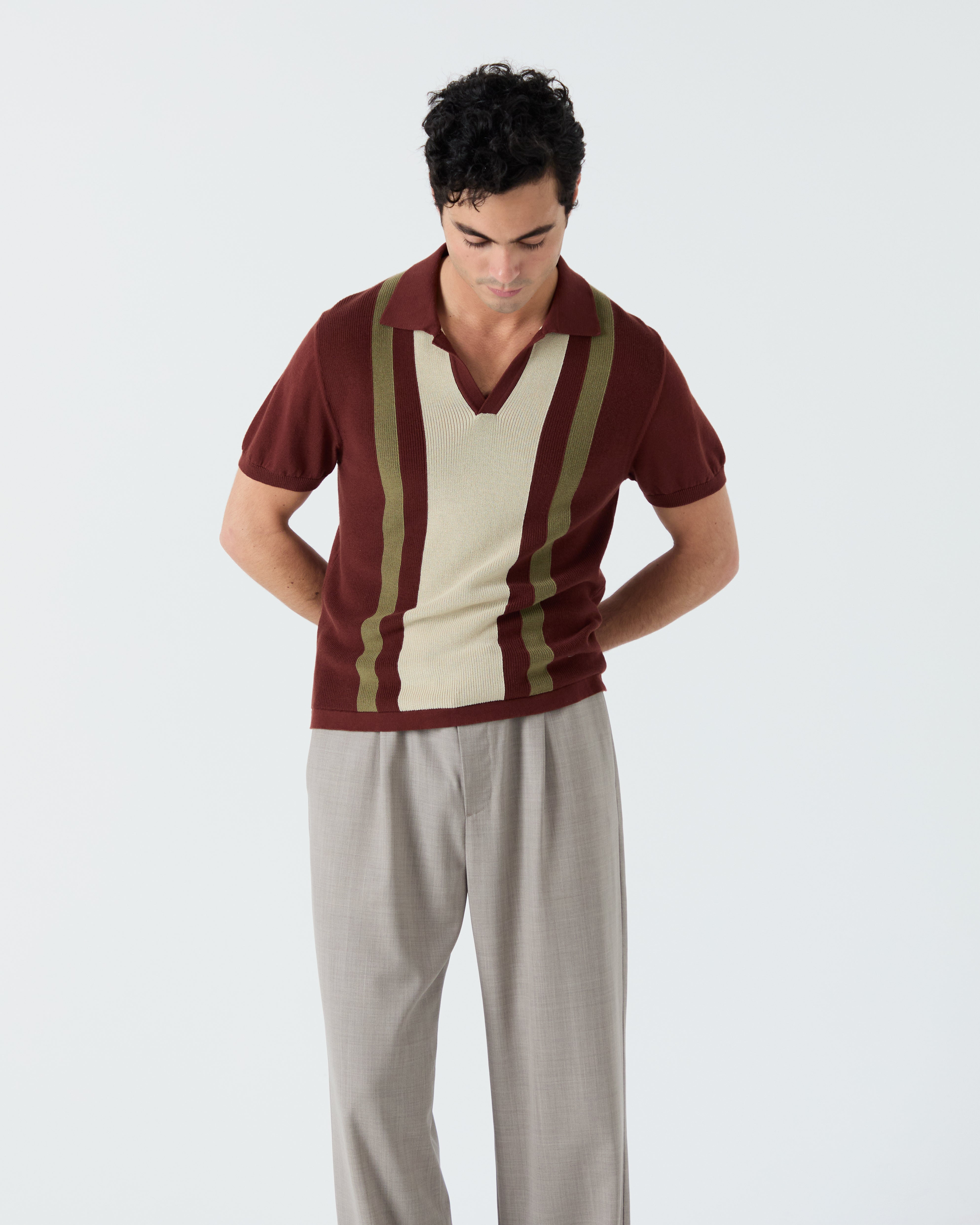Numana polo in terracotta stripes